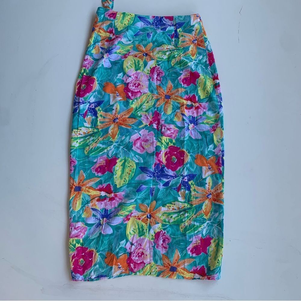 Jams World Tiger Lily Hawaiian Floral True Wrap Skirt Sz Small Adjustable Rayon - Picture 2 of 10